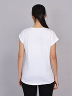 Women’s White Dolman Sleeve Chest Print T-Shirt