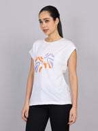 Women’s White Dolman Sleeve Chest Print T-Shirt