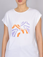 Women’s White Dolman Sleeve Chest Print T-Shirt