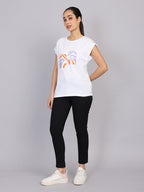 Women’s White Dolman Sleeve Chest Print T-Shirt