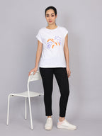 Women’s White Dolman Sleeve Chest Print T-Shirt