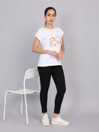 Women’s White Dolman Sleeve Chest Print T-Shirt