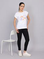 Women’s White Dolman Sleeve Chest Print T-Shirt
