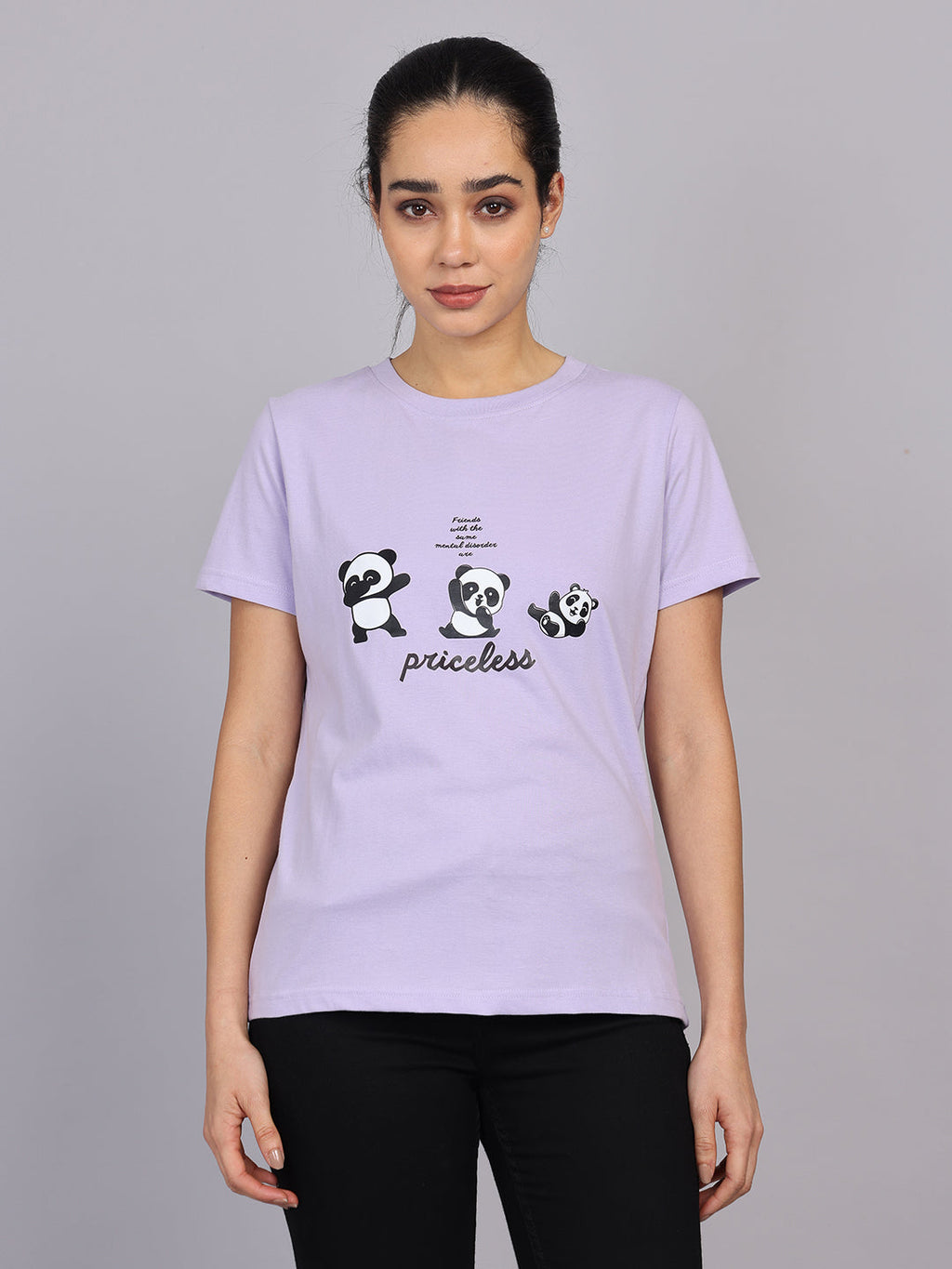 Women’s Lavender Round Neck Chest Print T-Shirt