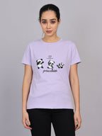 Women’s Lavender Round Neck Chest Print T-Shirt