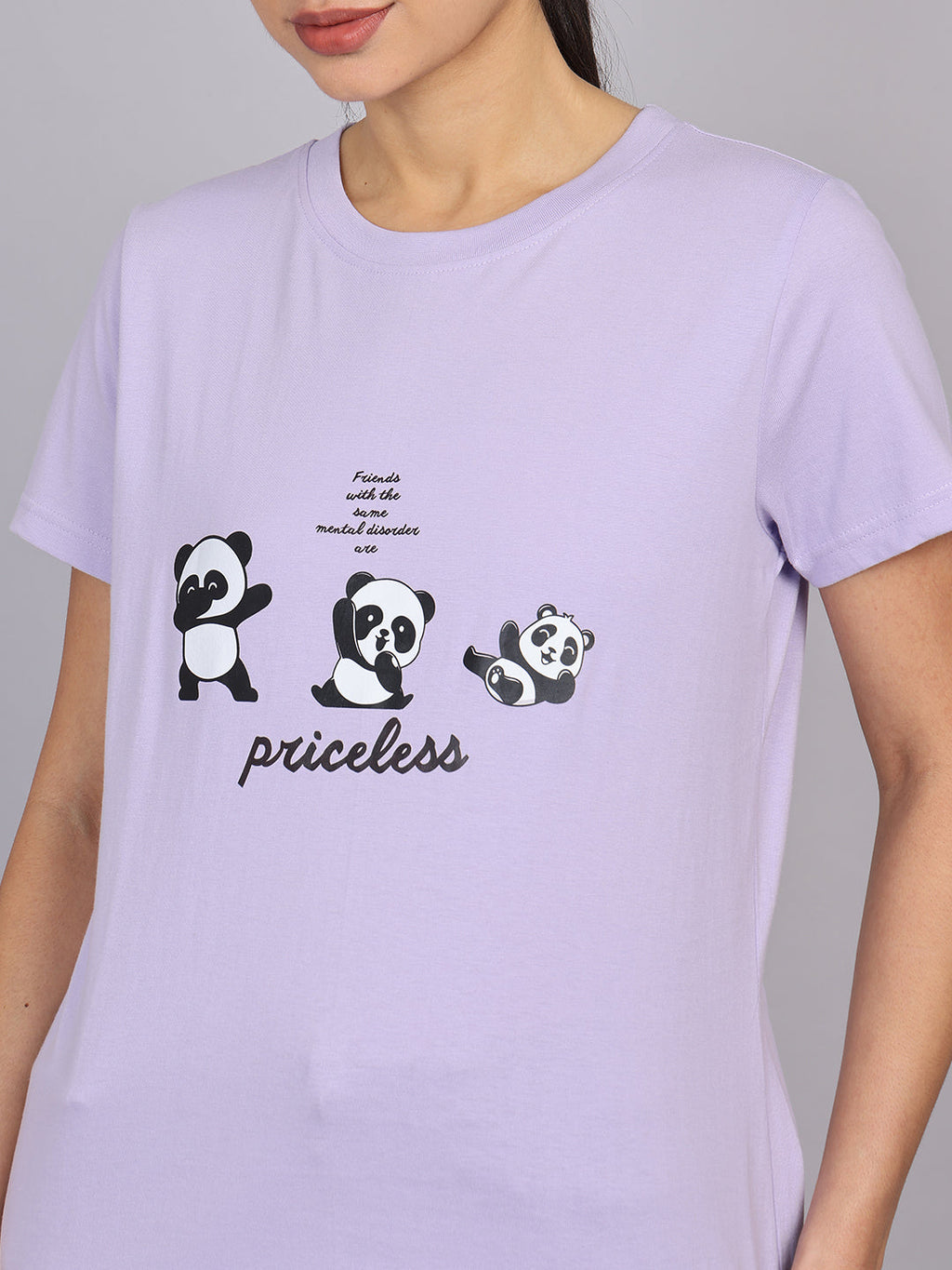 Women’s Lavender Round Neck Chest Print T-Shirt