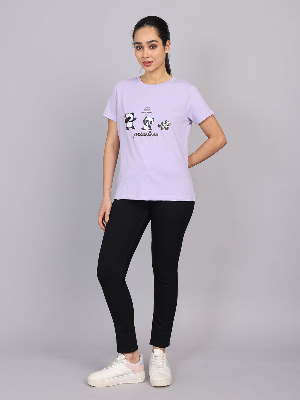 Women’s Lavender Round Neck Chest Print T-Shirt