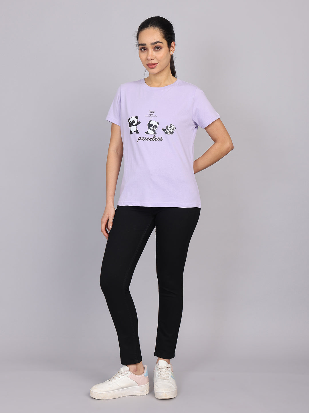 Women’s Lavender Round Neck Chest Print T-Shirt