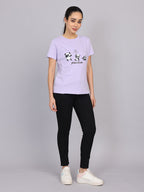 Women’s Lavender Round Neck Chest Print T-Shirt