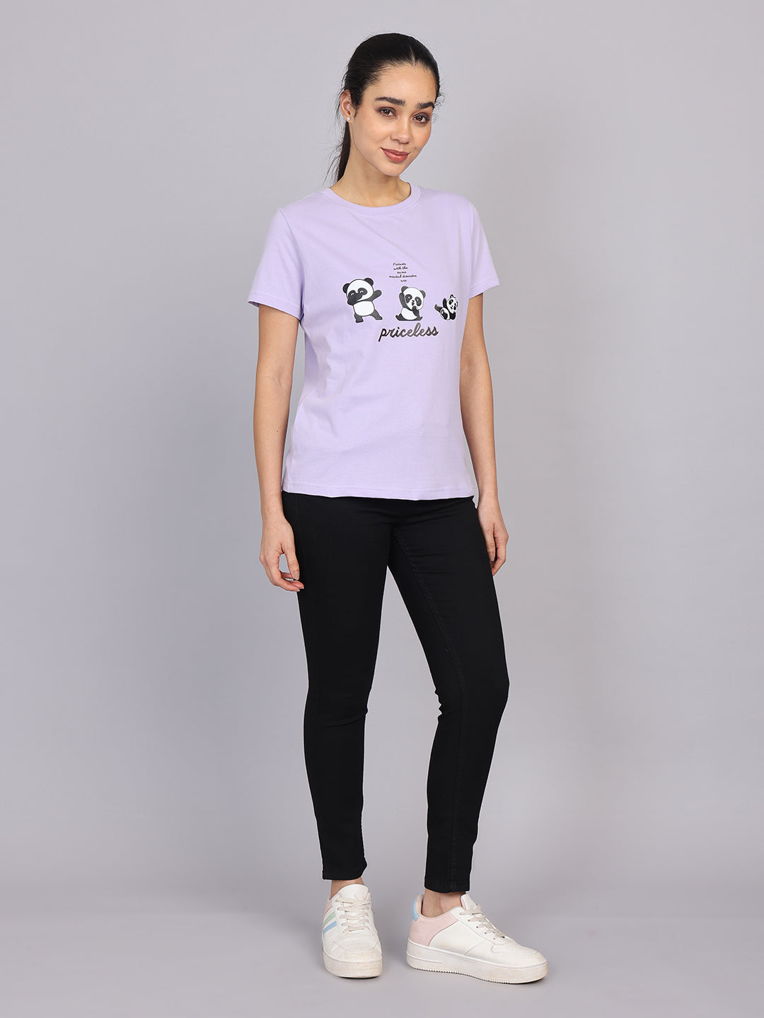 Women’s Lavender Round Neck Chest Print T-Shirt