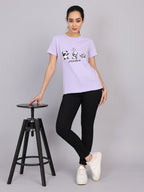 Women’s Lavender Round Neck Chest Print T-Shirt
