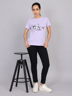 Women’s Lavender Round Neck Chest Print T-Shirt
