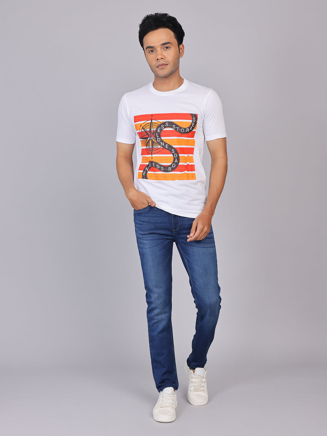 Men’s White Round Neck Cotton T-Shirt