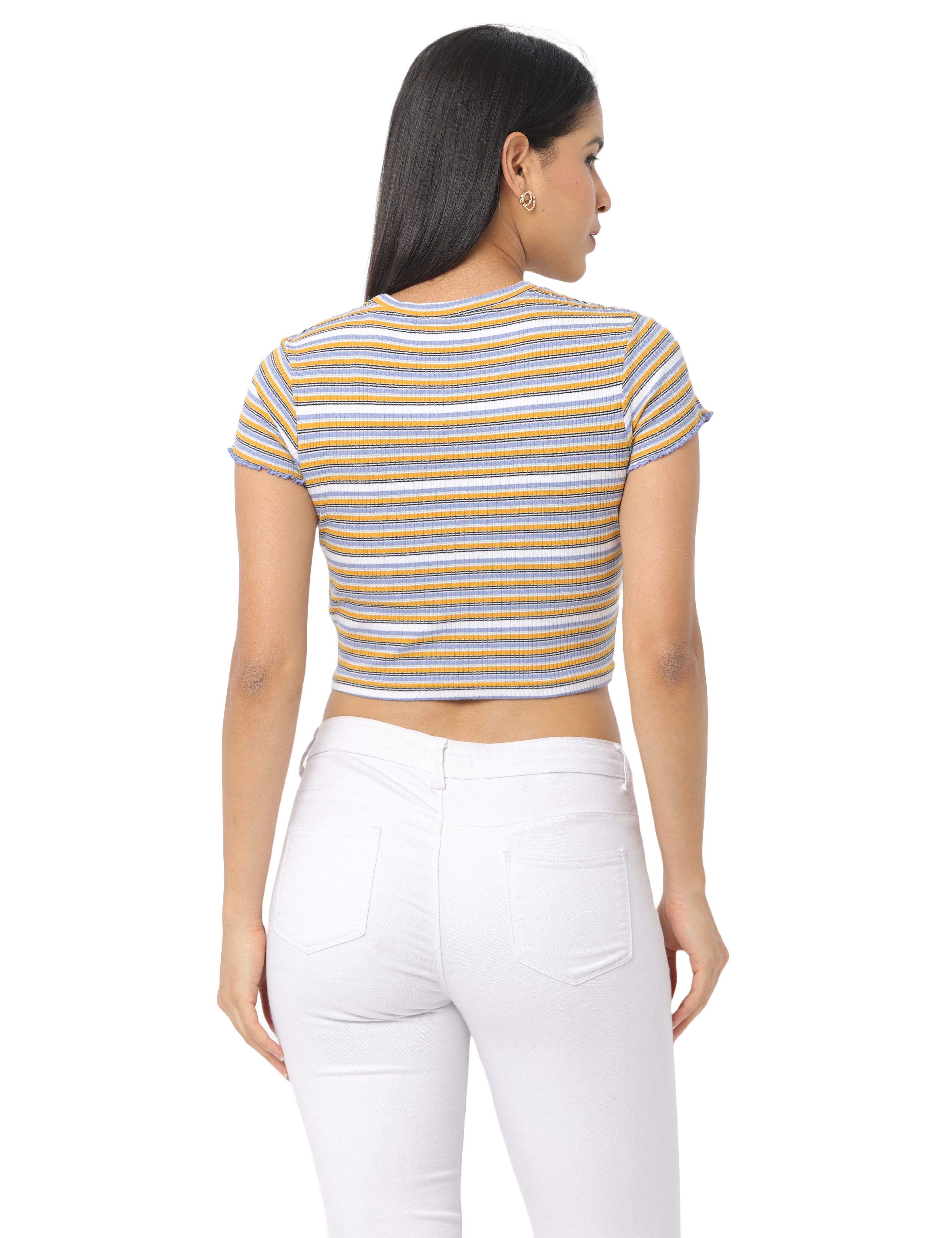 Women's Striped Cropped T-Shirt, Short Sleeves