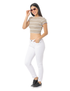 Women's Striped Cropped T-Shirt, Short Sleeves