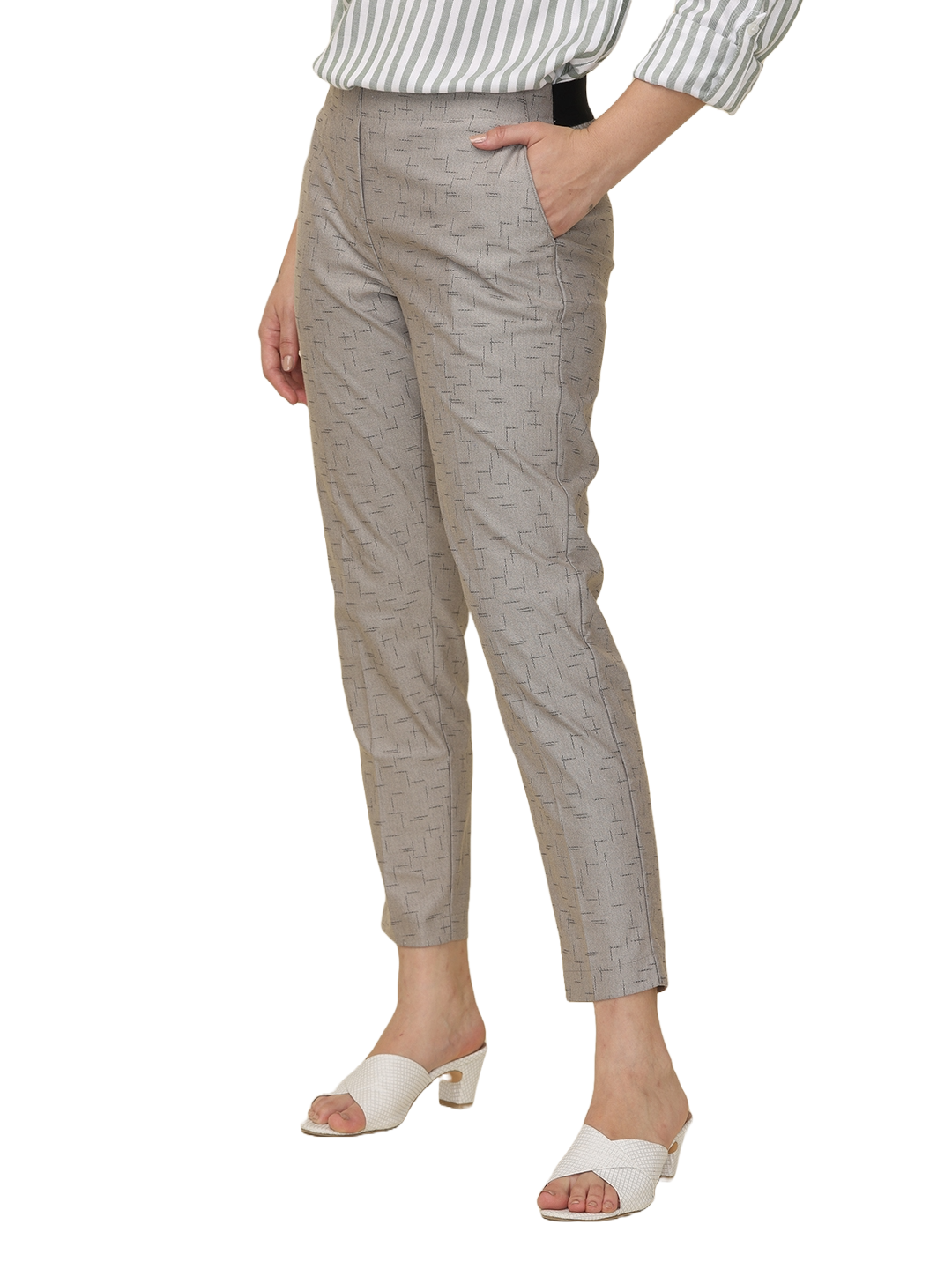Women's Grey  Elasticated Slim Fit Formal Trouser