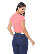 Women's Short Sleeve Cropped Knitted T-Shirt, Pink