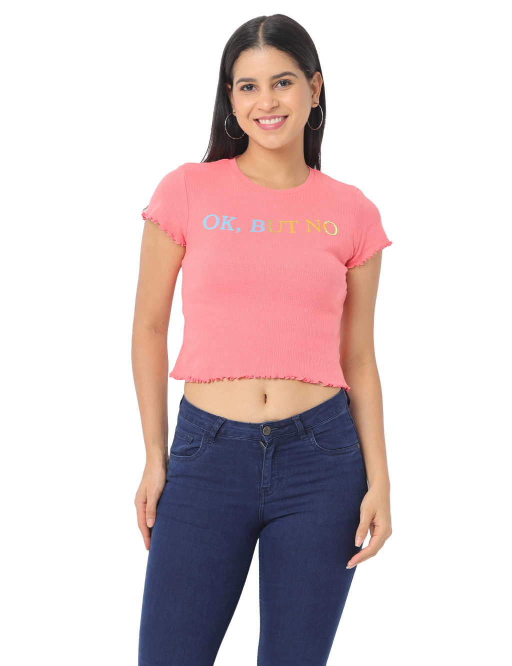 Women's Short Sleeve Cropped Knitted T-Shirt, Pink