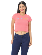 Women's Short Sleeve Cropped Knitted T-Shirt, Pink