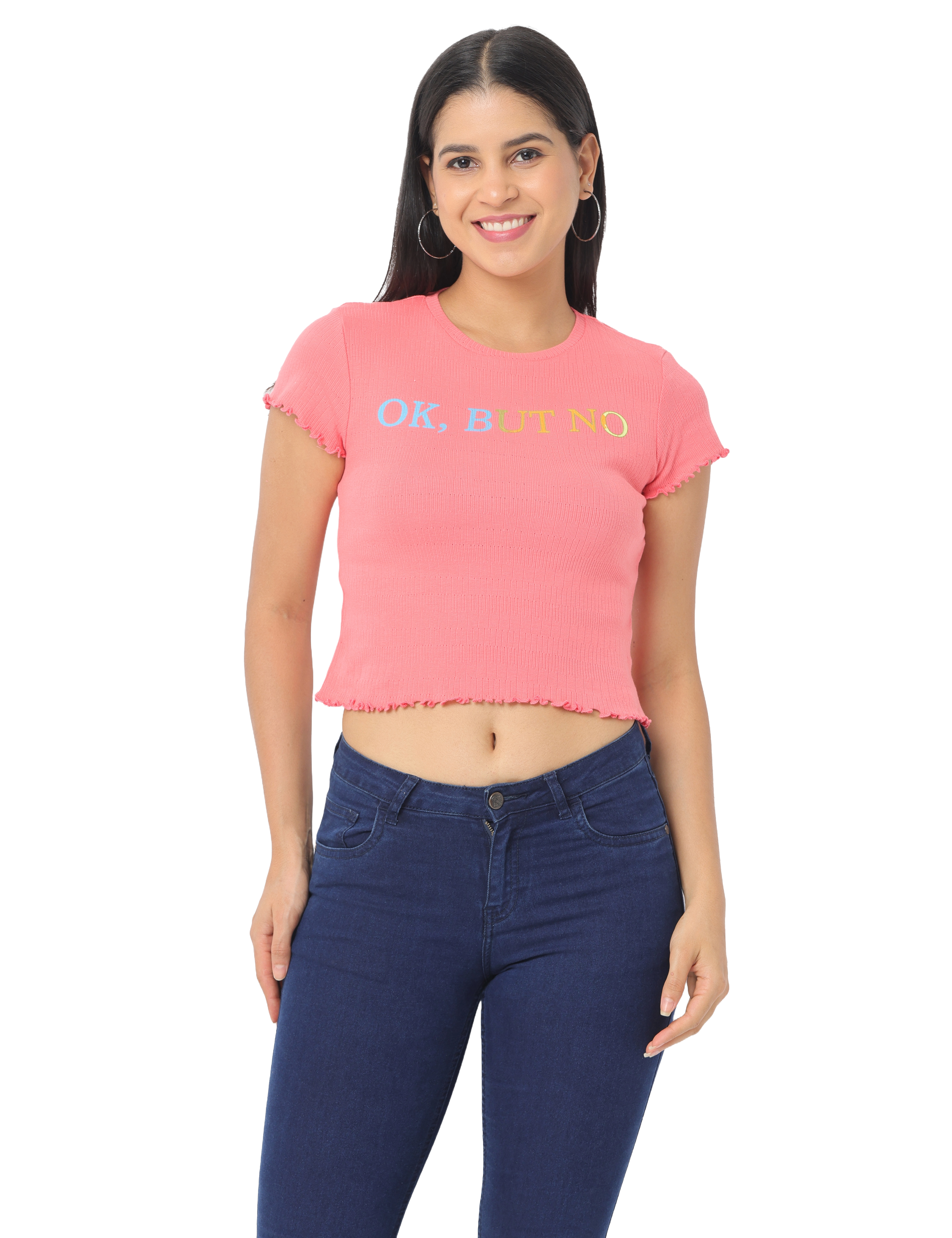 Women's Short Sleeve Cropped Knitted T-Shirt, Pink