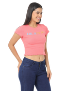 Women's Short Sleeve Cropped Knitted T-Shirt, Pink
