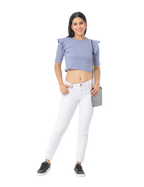 Women's Blue Striped Crop Top, Short Sleeve