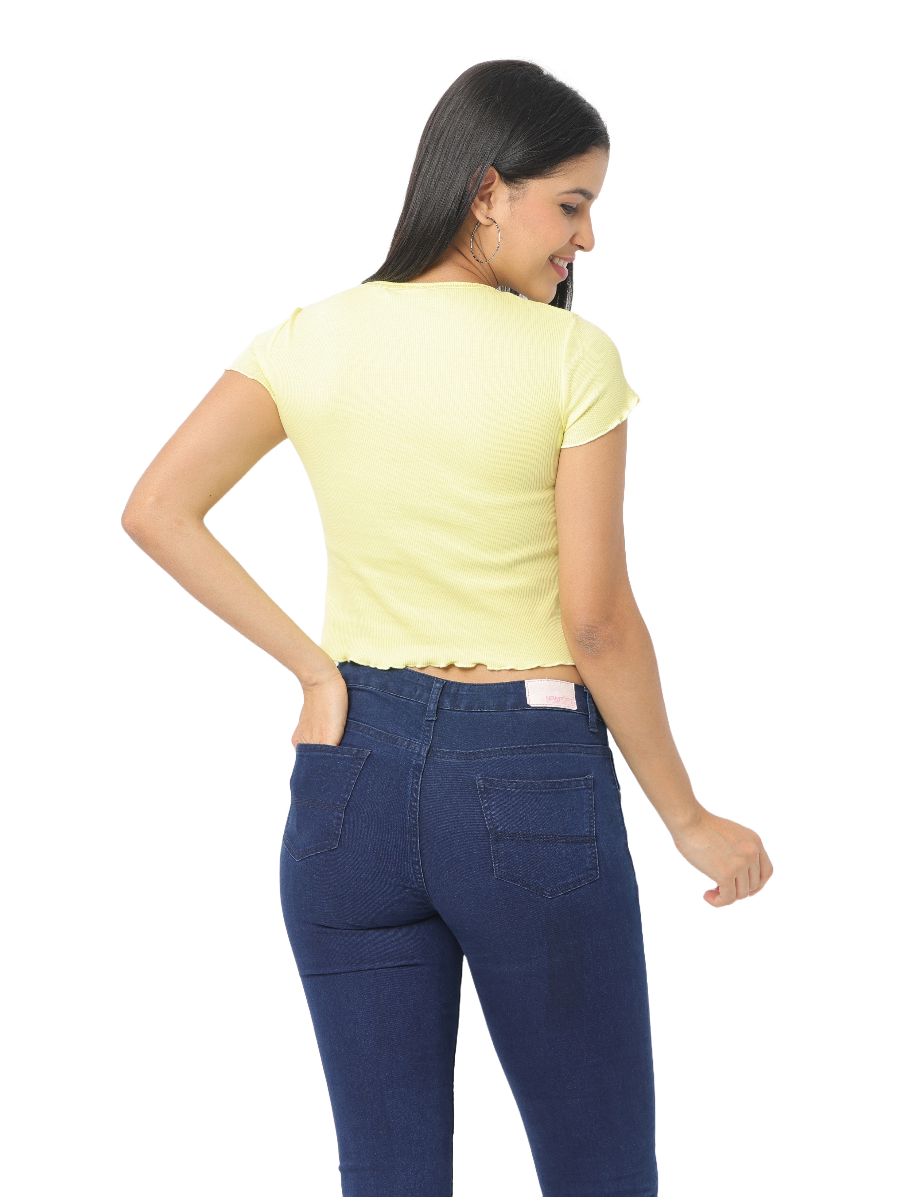 Women's Yellow Short Sleeves Cropped T-Shirt