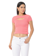 Women's Cutout Short Sleeve Crop T-Shirt, Pink