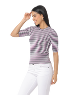 Women's Purple Striped Short Sleeve Crop T-Shirt