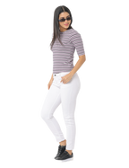 Women's Purple Striped Short Sleeve Crop T-Shirt