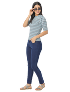 Women's Blue Striped Short Sleeve, Crop T-Shirt