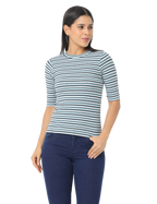 Women's Blue Striped Short Sleeve, Crop T-Shirt