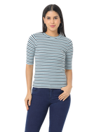Women's Blue Striped Short Sleeve, Crop T-Shirt