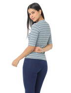 Women's Blue Striped Short Sleeve, Crop T-Shirt