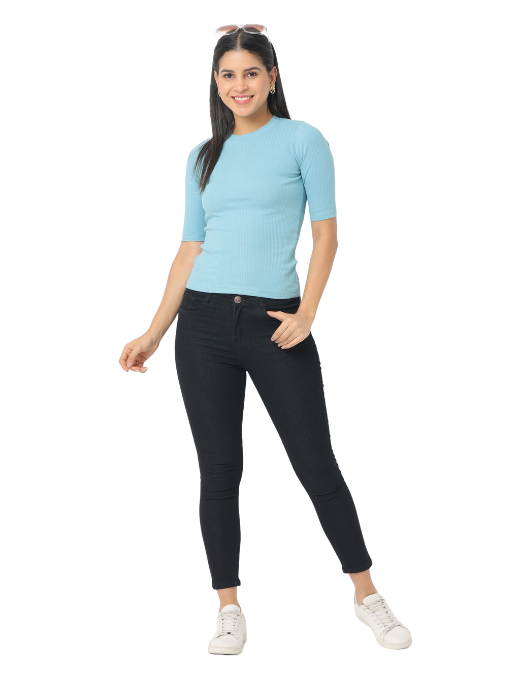Women's Turquoise Blue Short Sleeve Crew Neck T-Shirt