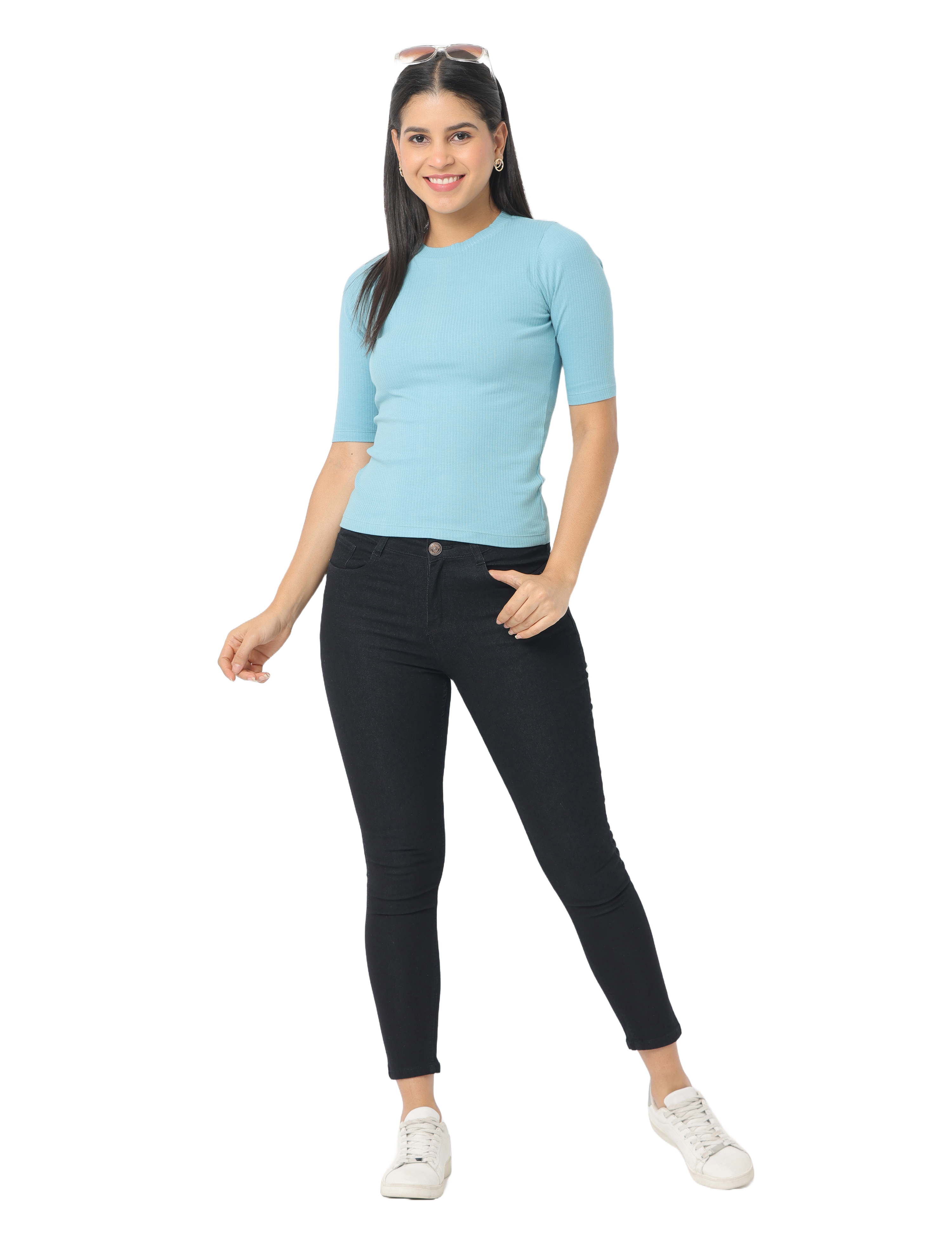 Women's Turquoise Blue Short Sleeve Crew Neck T-Shirt