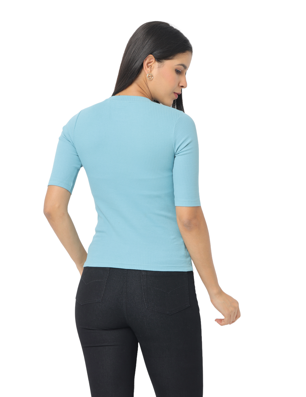 Women's Turquoise Blue Short Sleeve Crew Neck T-Shirt