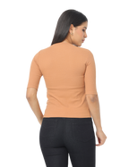 Women's Short Sleeve Brown T-Shirt, Crew Neck