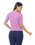Women's Cropped, Short Sleeve Round T-Shirt in Purple