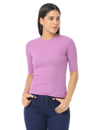 Women's Cropped, Short Sleeve Round T-Shirt in Purple