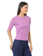 Women's Cropped, Short Sleeve Round T-Shirt in Purple