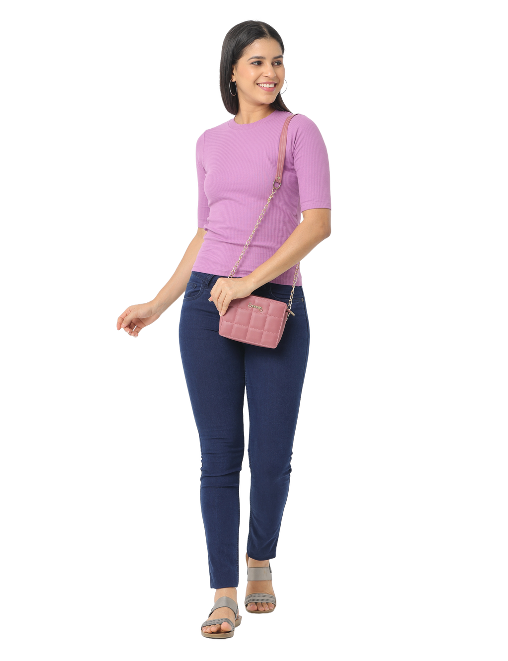 Women's Cropped, Short Sleeve Round T-Shirt in Purple