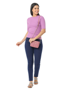 Women's Cropped, Short Sleeve Round T-Shirt in Purple