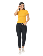 Women's Short Sleeve Crop T-Shirt with Ruffle Sleeves, Mustard Yellow