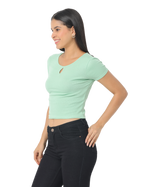 Women's Green Short Sleeve Crop T-Shirt
