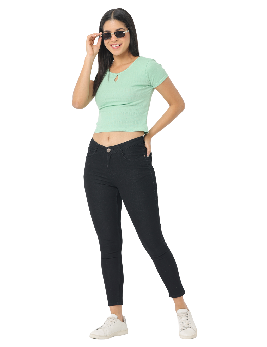 Women's Green Short Sleeve Crop T-Shirt