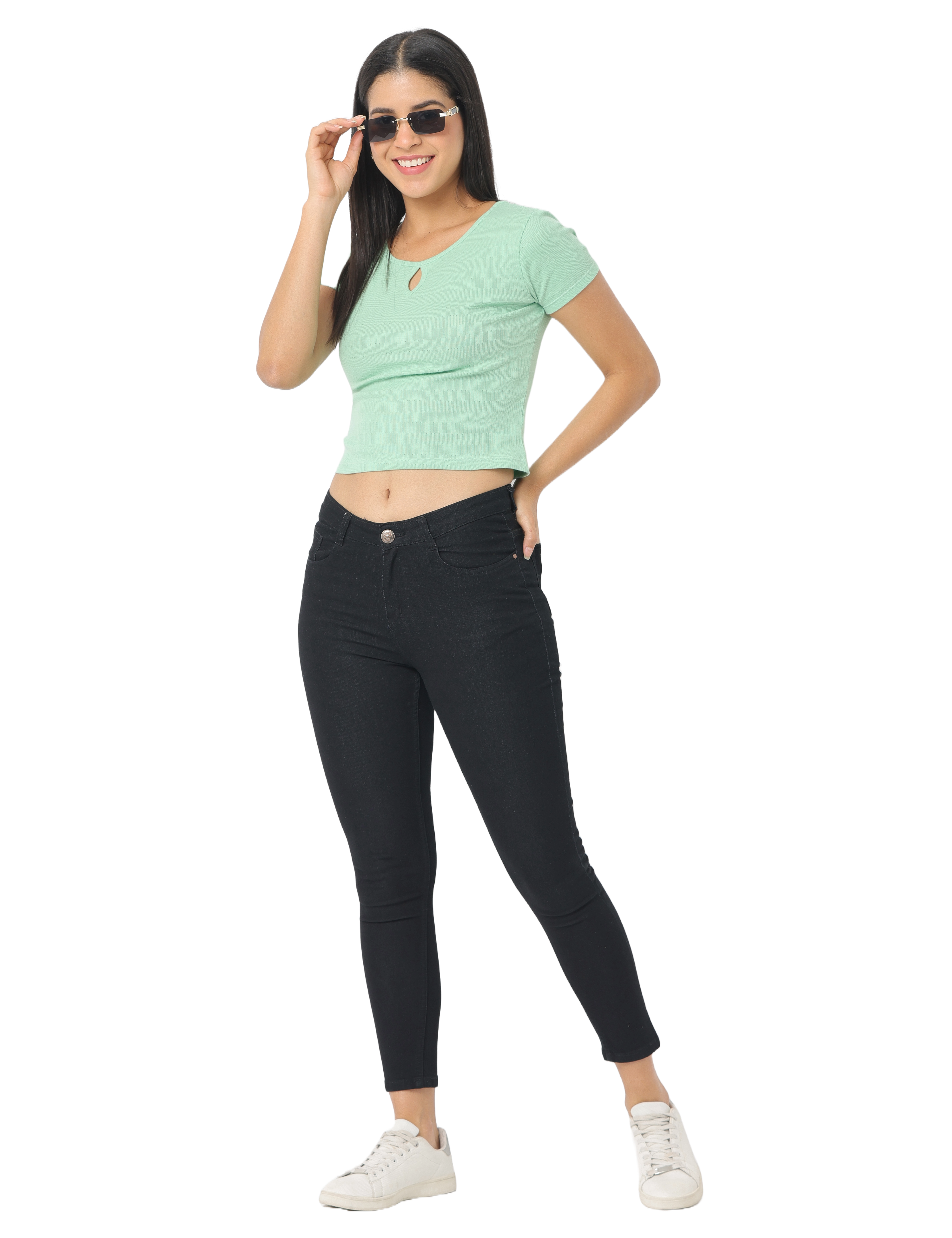 Women's Green Short Sleeve Crop T-Shirt
