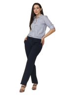 Women's Pleated Solid Formal Trouser, Navy Blue