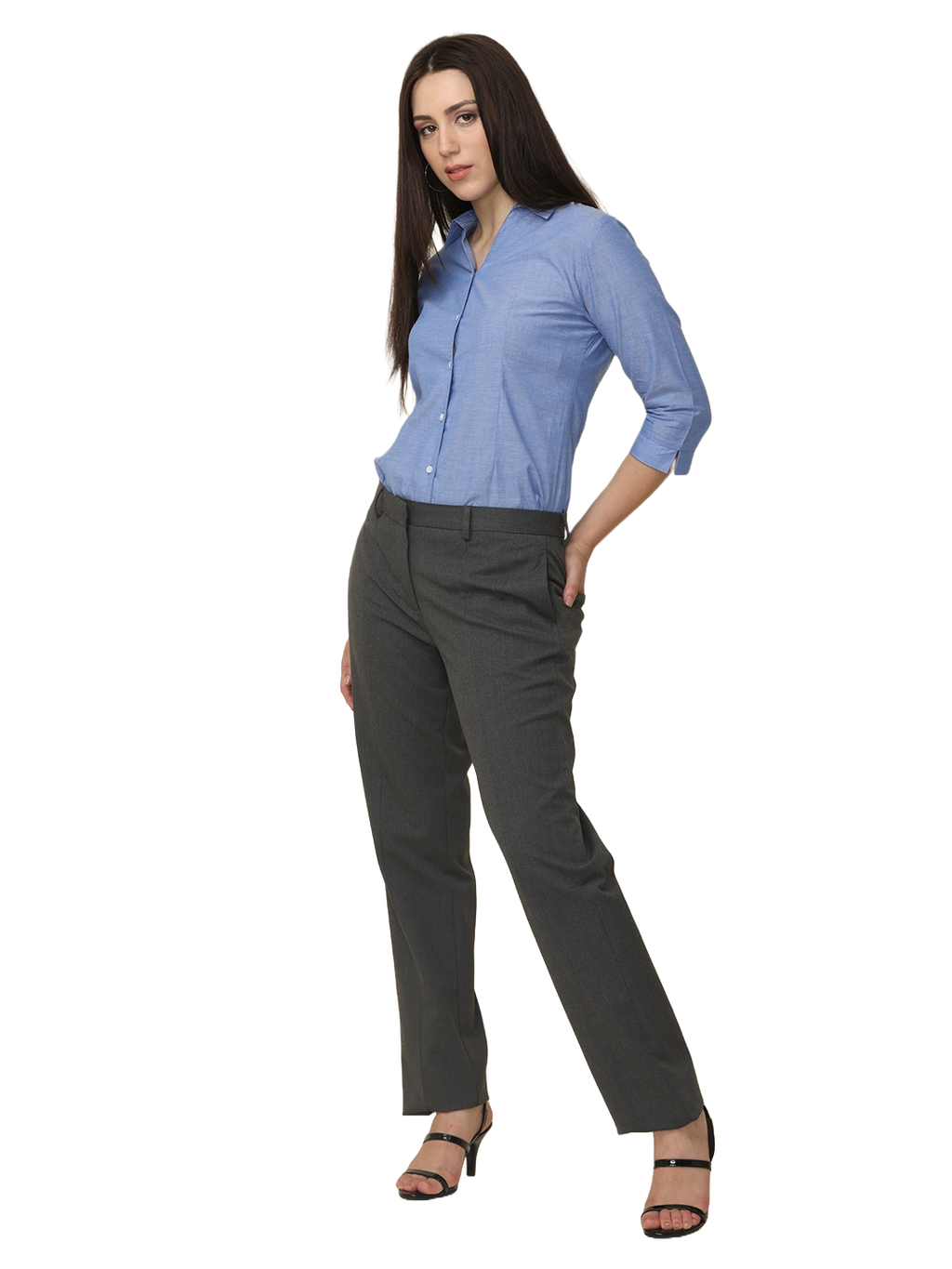 Women's Pleated Solid Formal Trouser, Dark Grey