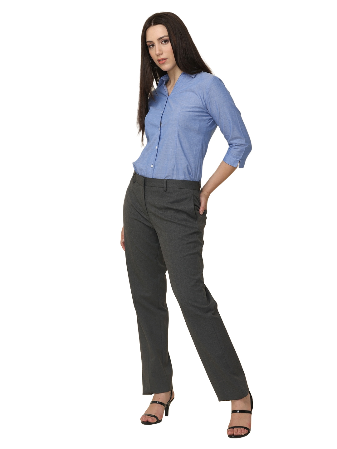 Women's Pleated Solid Formal Trouser, Dark Grey